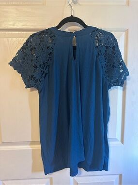 torrid Teal Lace Sleeve Ribbed Top